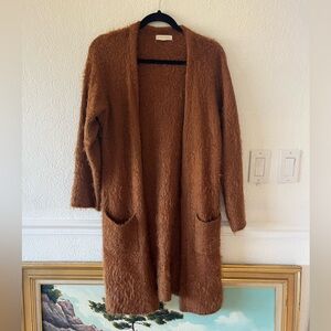 Nordstrom/Blu Pepper Faux Mohair Warm Brown Full Length Cardigan